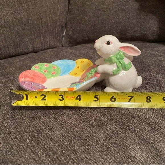 Easter Bunny Rabbit Ceramic Candy Dish, With bunny figurine. - Picture 3 of 6